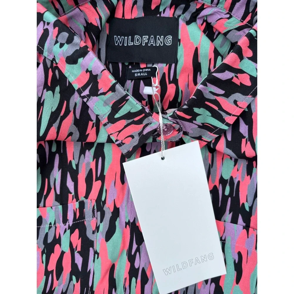 Wildfang The Empower SS Button Up Shirt Abstract Multi Color Rayon WN8600 Small - Picture 6 of 7